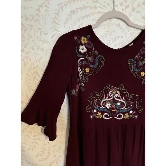 NWOT Free People Burgundy Embroidered High Waist Dress M - Picture 2 of 4